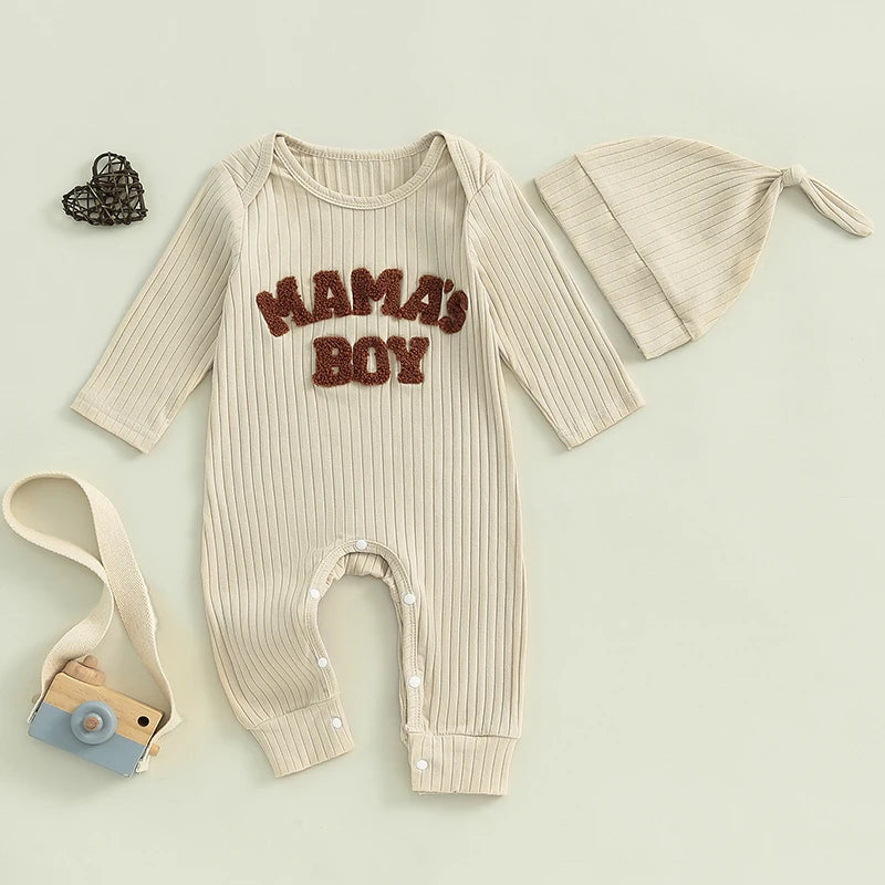 Letter Embroidered Ribbed Long Sleeve Bodysuit