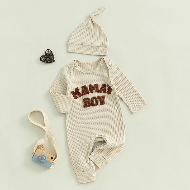Letter Embroidered Ribbed Long Sleeve Bodysuit