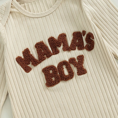 Letter Embroidered Ribbed Long Sleeve Bodysuit